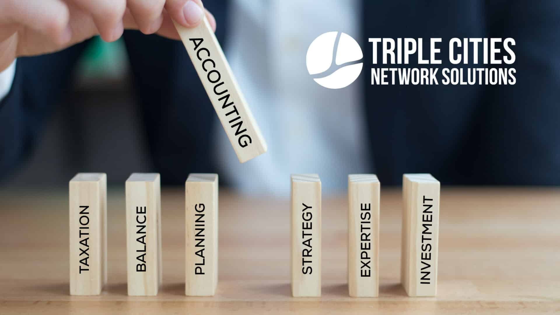 Certainly! Here’s a revised version incorporating New York IT: A hand arranges wooden blocks labeled Taxation, Balance, Planning, Accounting, Strategy, Expertise, and Investment; the Triple Cities Network Solutions logo is visible alongside a mention of New York IT—highlighting cybersecurity solutions for CPA firms throughout New York State and underscoring the importance of protecting financial data. Let me know if you’d like it tailored further!.